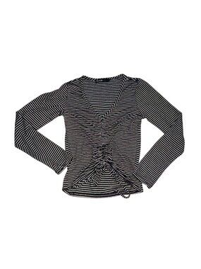 Brit & Bri V-Neck Adjustable Rushed Front Top-Black/White-M-GUC